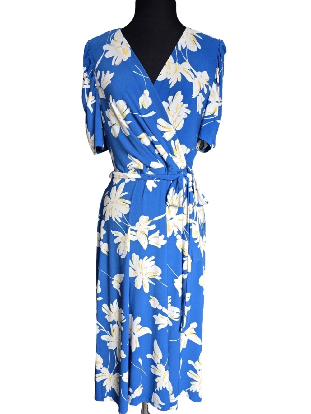 NWT Tommy Hilfiger Blue Floral Faux Wrap Midi Dress Size 6 Career Wedding Guest